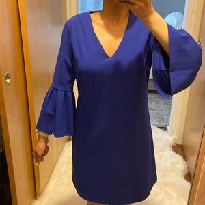 Donna Morgan blue dress with open bell sleeves